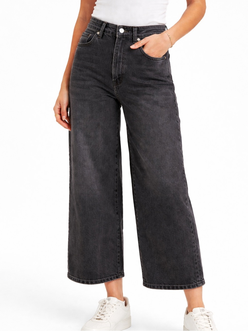 Levis Mile High Cropped Wide Leg Jeans Womens 28x25 Black Waterless NWT